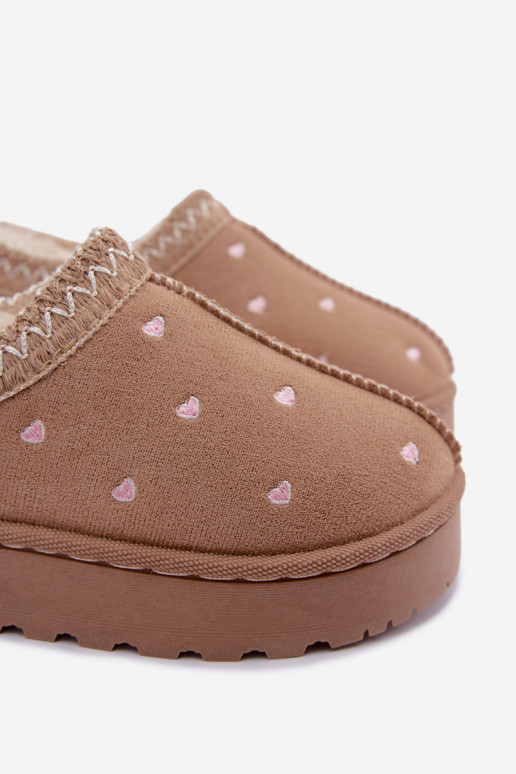 Children's snow boots with hearts, lined with fur, sand-colored Palina