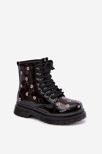 Children's ankle boots with patent effect, lined, with hearts Selmora