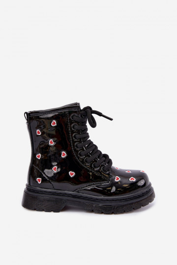 Children's ankle boots with patent effect, lined, with hearts Selmora 2