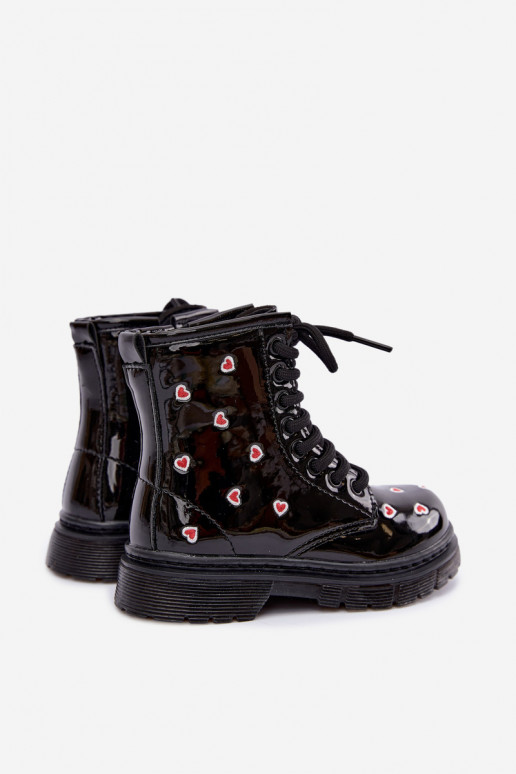 Children's ankle boots with patent effect, lined, with hearts Selmora