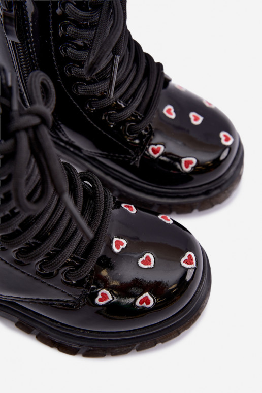 Children's ankle boots with patent effect, lined, with hearts Selmora