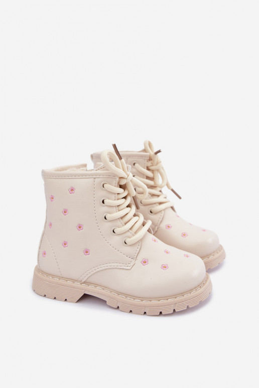 Warm children's boots with flowers, sand-colored Selmora
