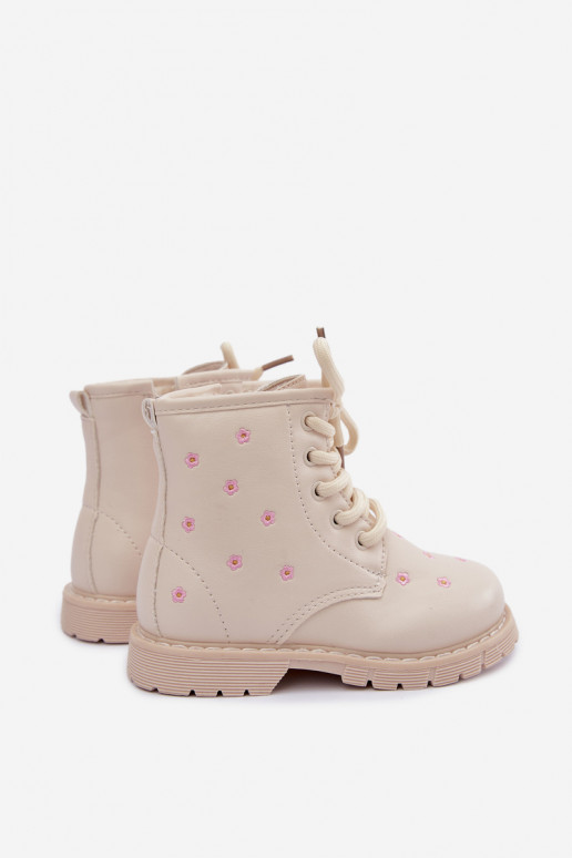 Warm children's boots with flowers, sand-colored Selmora