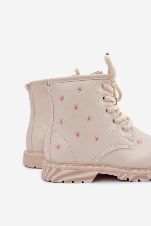 Warm children's boots with flowers, sand-colored Selmora