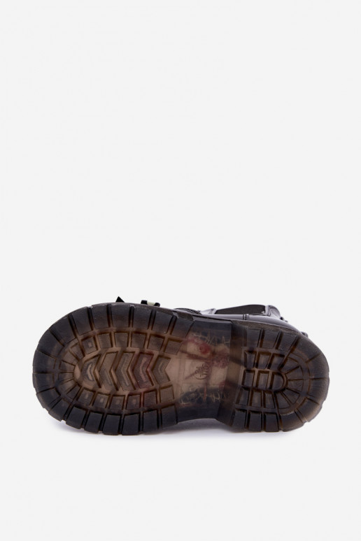 Lined children's ankle boots with patent effect, with ribbons, black Keralyn