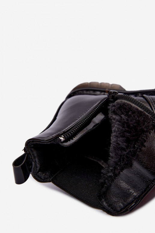 Lined children's ankle boots with patent effect, with hearts, black Keralyn