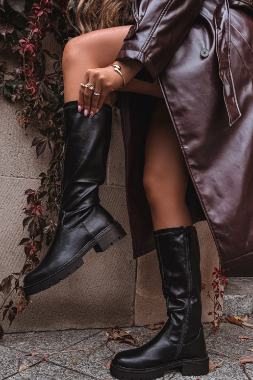 women's knee-high boots in black faux leather Oceana