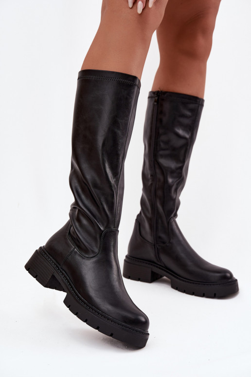 women's knee-high boots in black faux leather Oceana