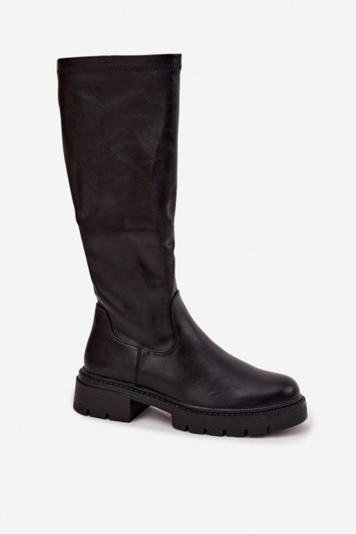 women's knee-high boots in black faux leather Oceana