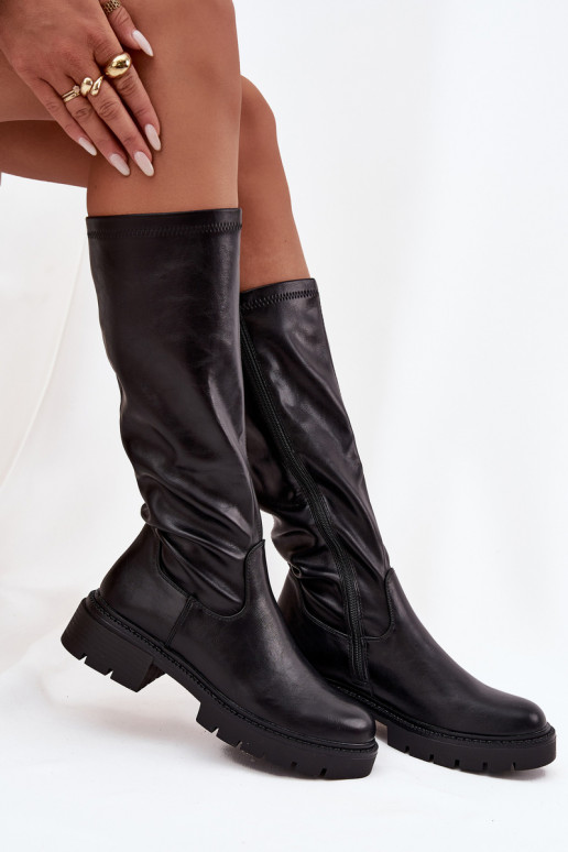 women's knee-high boots in black faux leather Oceana