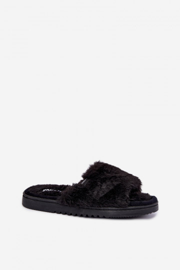women's slippers with fur in black Loraline