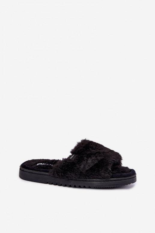 women's slippers with fur in black Loraline