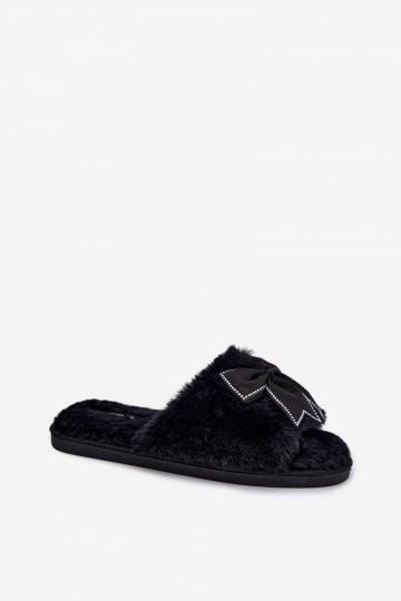 slippers with fur and bows in black Fiamelle