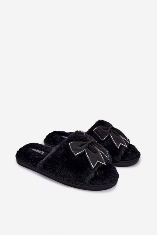 slippers with fur and bows in black Fiamelle
