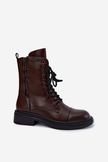 insulated ankle boots in chocolate faux leather Vinceza 86443