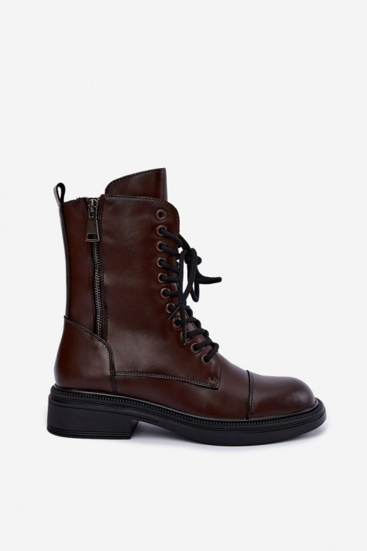 insulated ankle boots in chocolate faux leather Vinceza 86443