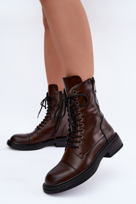 insulated ankle boots in chocolate faux leather Vinceza 86443