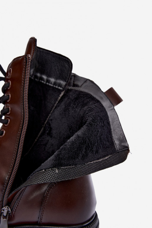 insulated ankle boots in chocolate faux leather Vinceza 86443