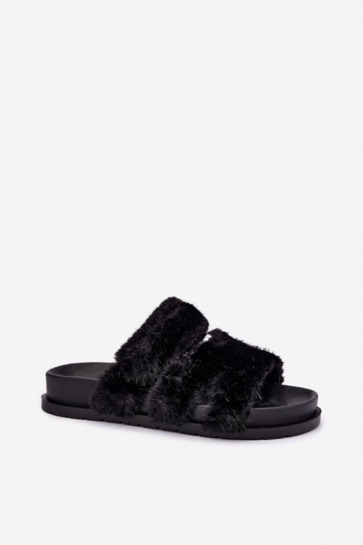 slippers with fur in black Talisette