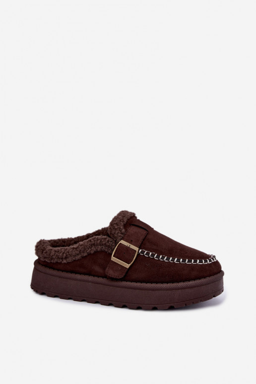 women's snow boots with buckles in chocolate Saldora