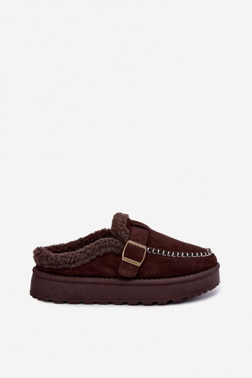 women's snow boots with buckles in chocolate Saldora