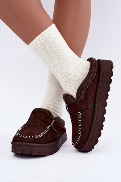 women's snow boots with buckles in chocolate Saldora