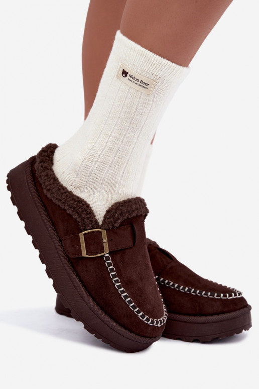 women's snow boots with buckles in chocolate Saldora