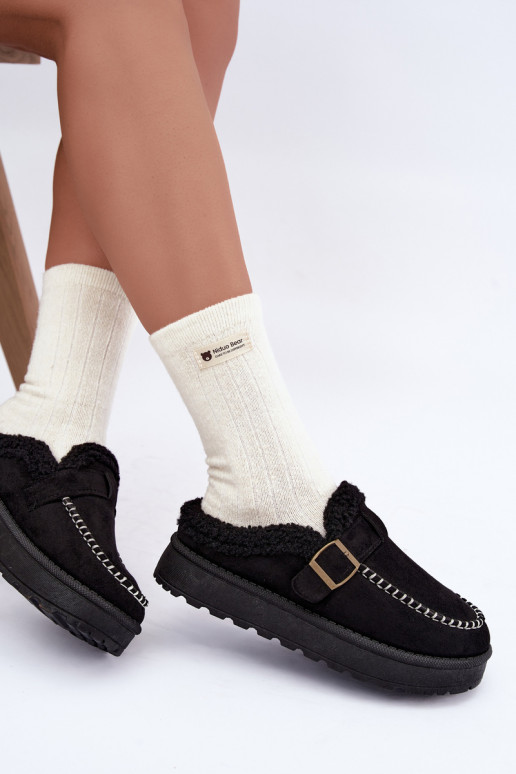 women's snow boots with buckles in black Saldora