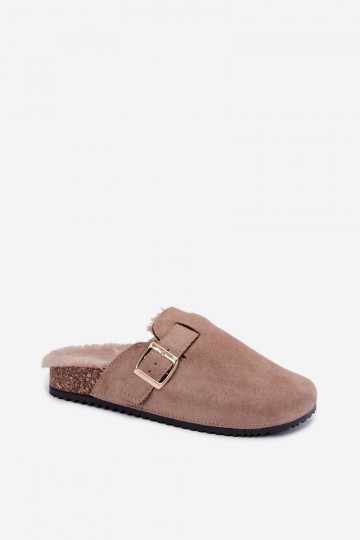 Women's slippers with warm lining with buckle Beige Sylisse