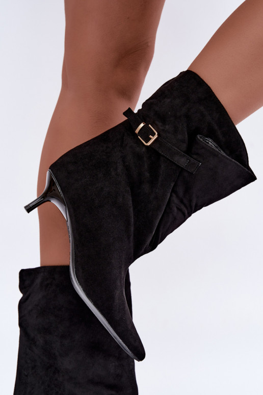 Botki na niskim obcasie z klamrami w kolorze czarnym Canelisse