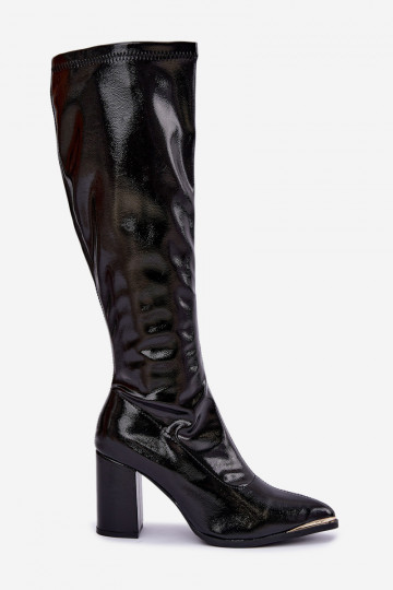 Knee-high boots with heels and patent effect in black color Isetta 2