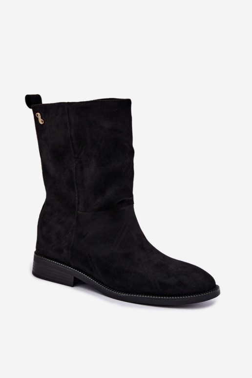 Warm ankle boots with wide heels in black color Peronne