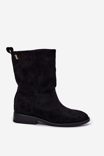 Warm ankle boots with wide heels in black color Peronne 2