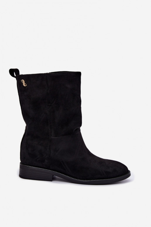 Warm ankle boots with wide heels in black color Peronne