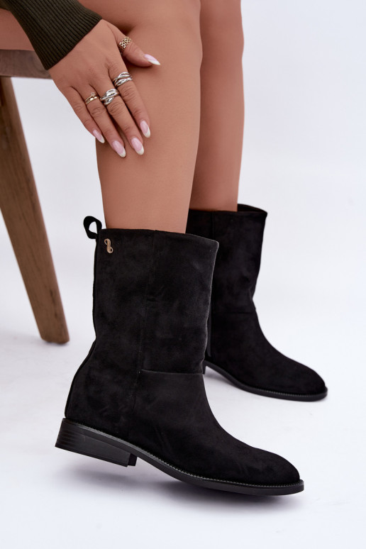 Warm ankle boots with wide heels in black color Peronne