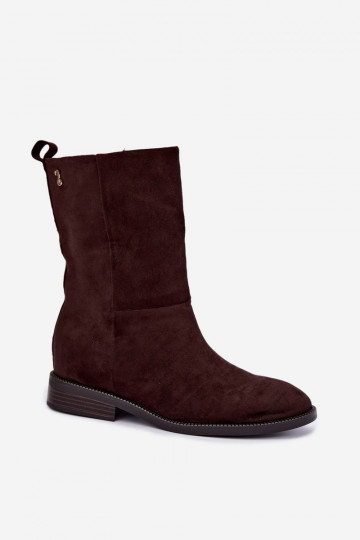 Warm ankle boots with wide heels in chocolate color Peronne