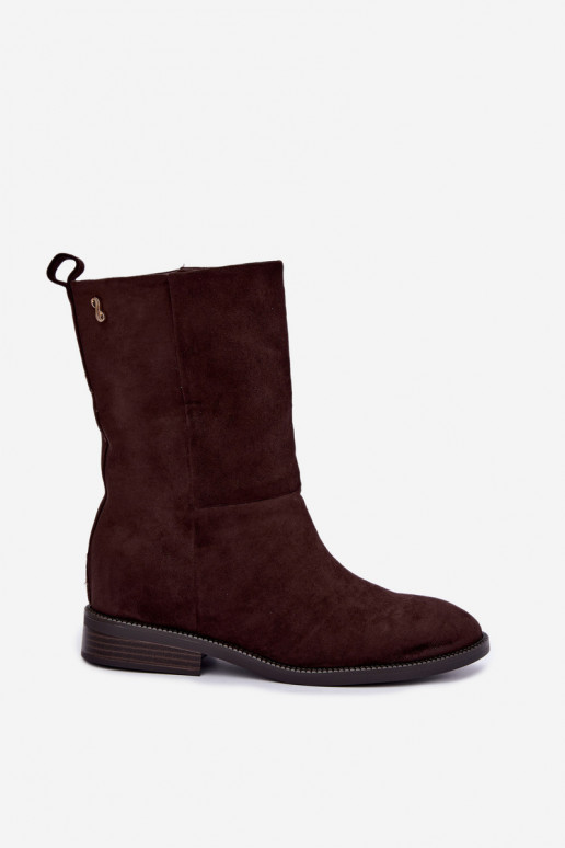 Warm ankle boots with wide heels in chocolate color Peronne