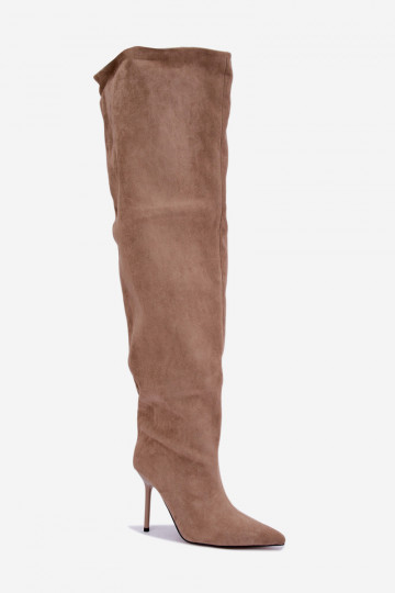 Women's knee-high boots with slim heels in sand color Aderelle