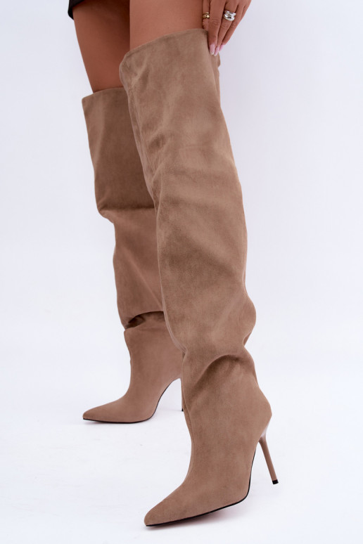 Women's knee-high boots with slim heels in sand color Aderelle