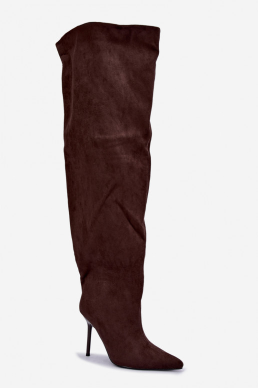 Women's knee-high boots with slim heels in brown color Aderelle
