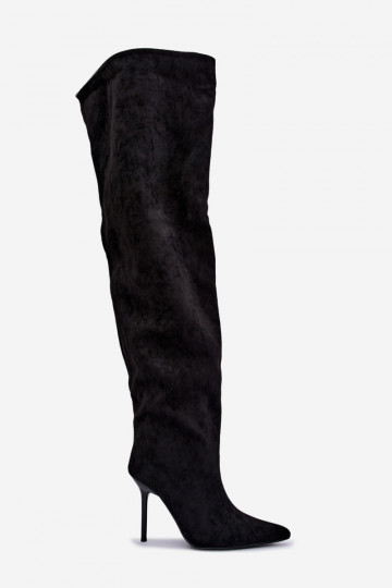 Women's knee-high boots with slim heels in black color Aderelle 2