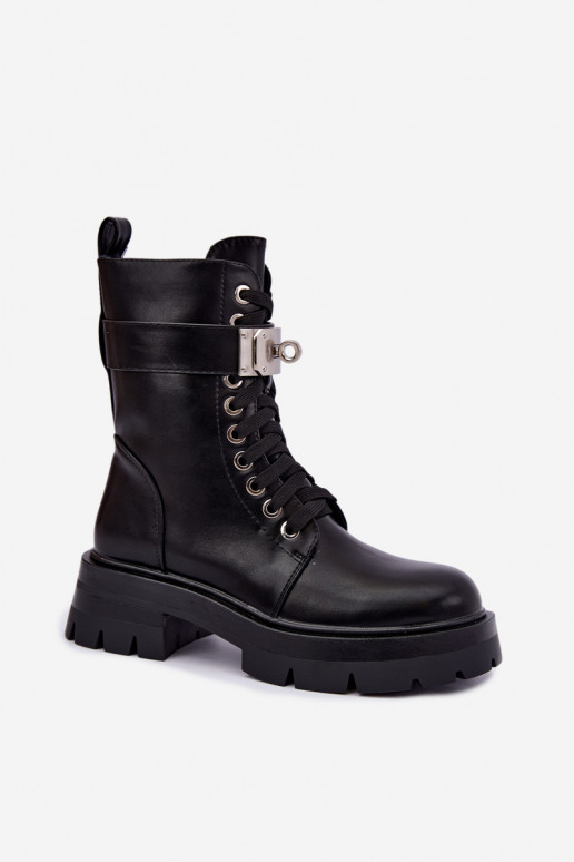 Insulated work ankle boots with decorated heels in black color Ardelisse