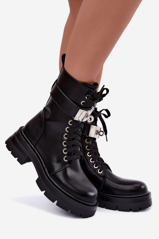 Insulated work ankle boots with decorated heels in black color Ardelisse
