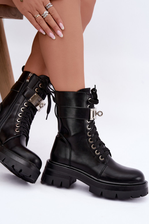 Insulated work ankle boots with decorated heels in black color Ardelisse