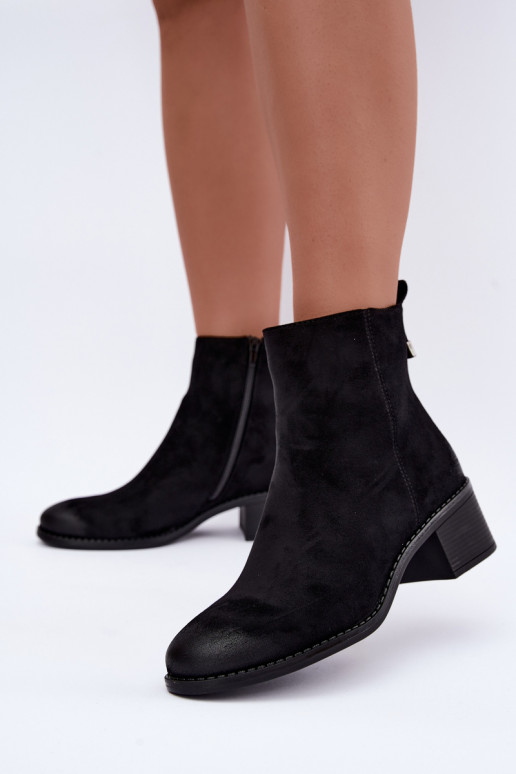 Warm black ankle boots with low heel Merselia