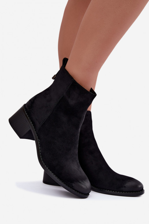 Warm black ankle boots with low heel Merselia