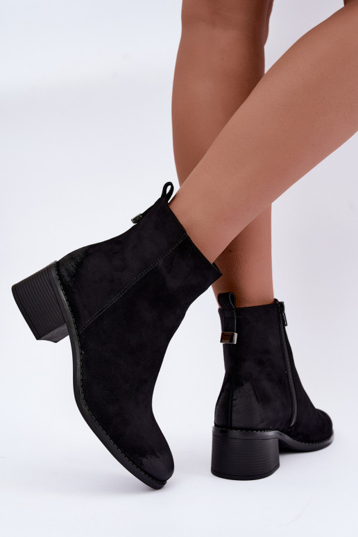 Warm black ankle boots with low heel Merselia