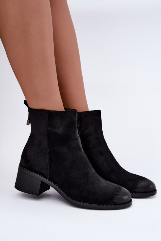 Warm black ankle boots with low heel Merselia