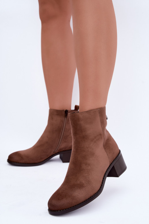 Warm sand-colored ankle boots with low heel Merselia