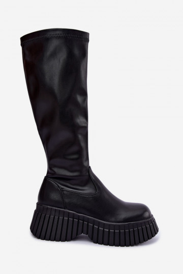 Black knee-high boots with platform Haldora 2